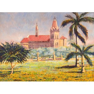 Ghulam Mustafa, Frere Hall, 18 x 24 Inch, Oil on Canvas, Cityscape Painting, AC-GLM-035